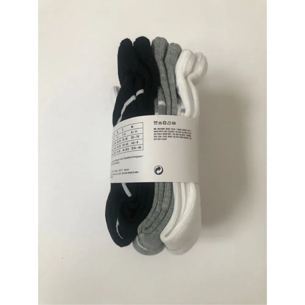 Nike Boys Cushioned Crew Socks 6 Pack (Grey/White/Black) size 10C- 3Y